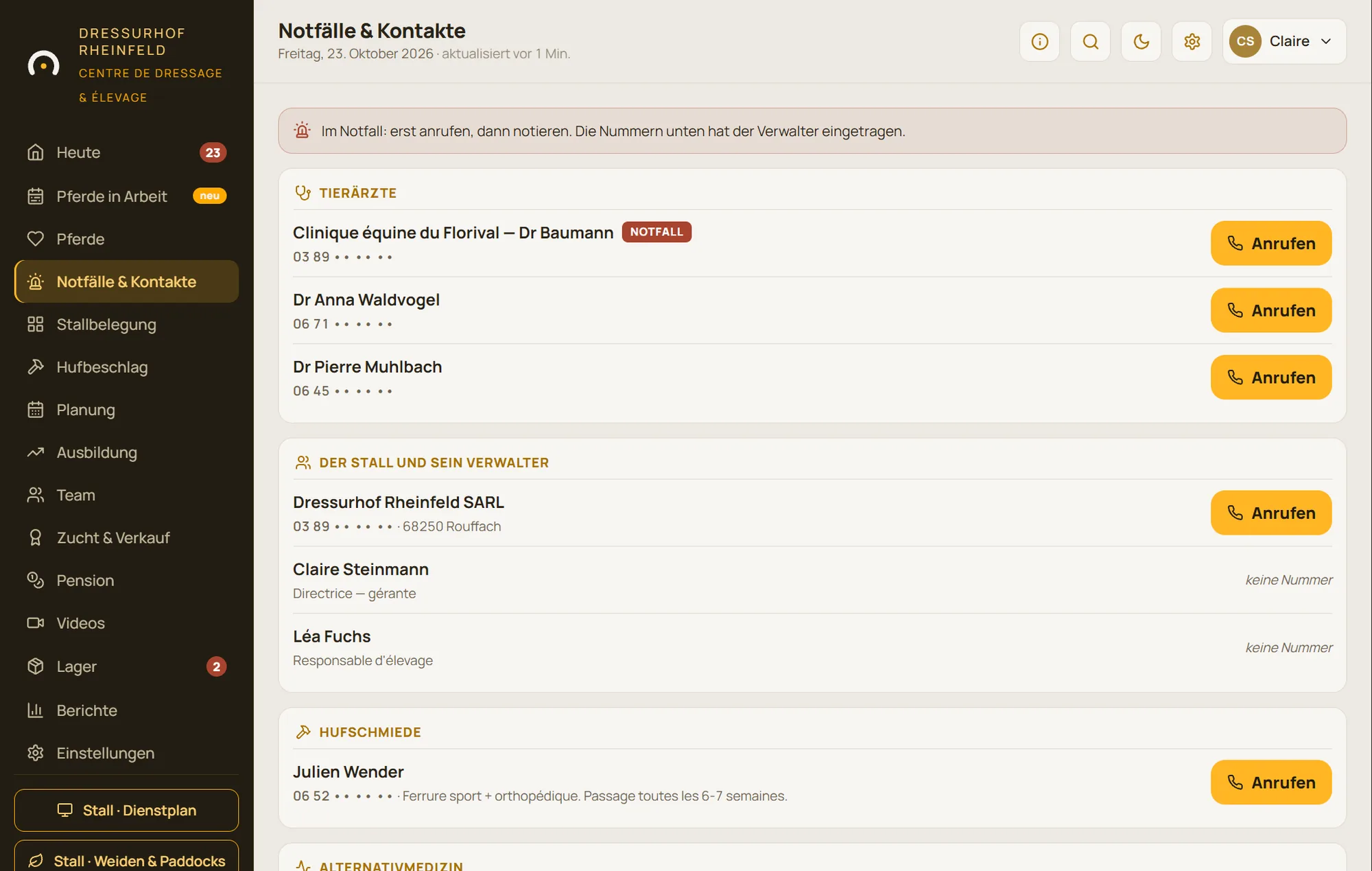 Notfälle & Kontakte: Tierärzte, Hufschmied und wichtige Telefonnummern des Stalls