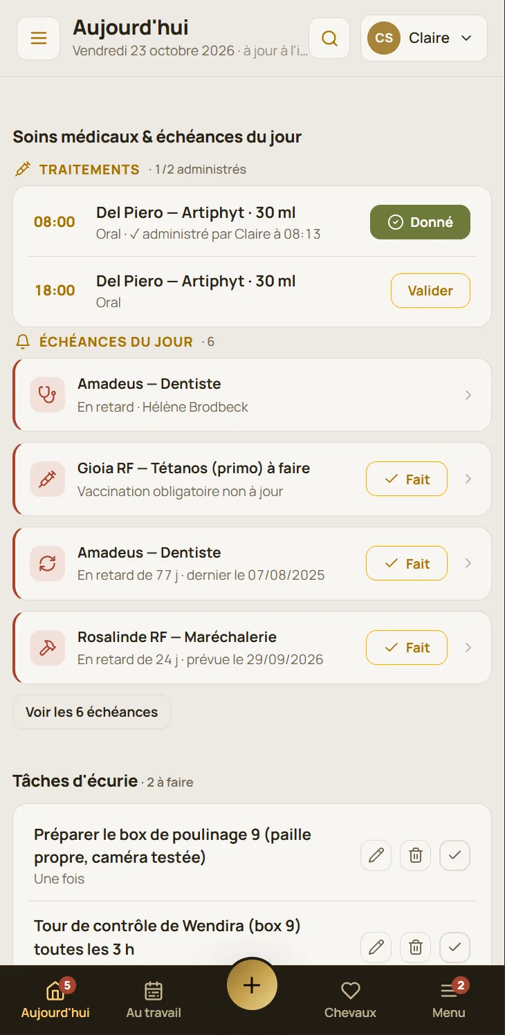 StallDesk sur téléphone : l'écran du jour d'un membre de l'équipe
